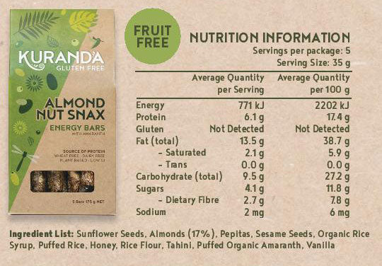 Almond Nut Snax 175g Energy Bars